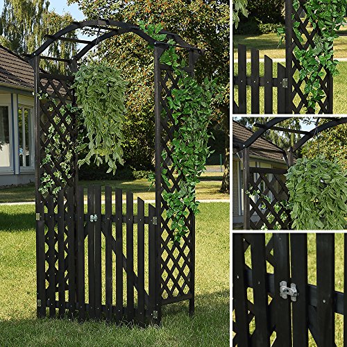 Holz Rosenbogen Schwarz + Tür Tor Pergola Torbogen Rankhilfe Spalier Rankgitter - 4