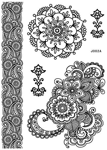 3 Bögen Henna TATTOO SCHWARZ Black B Fake Flash Tattoo Aufkleber Traumfänger und Henna Motive - 2