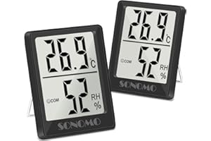 SONOMO Thermo-Hygrometer,2 Stück Digital Hygrometer Innen, Thermometer Innen Feuchtigkeit Hohen Genauigkeit,Für vertikale oder Wandmontage Luftfeuchtigkeitsmessgerät,Für Innenraum-(schwarz)