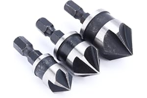 WALFRONT Zestaw 3 wierteł stożkowych 90 stopni z trzonkiem sześciokątnym 6,35 mm, do drewna i metalu, frezy do obróbki drewna