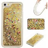 KSHOP Funda para iphone SE/iphone 5/iphone 5s Bling Bling Glitter Estrellas Lentejuelas Líquido Arenas Movedizas Carcasa Plástic Duro Moda Tapa Case Cover Claro Cristal Transparente Cubierta Caja de Protección Resistente a Arañazos Choque Absorción - Amar Corazon dorado