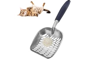 Andiker Metal Cat Litter Scoop Durable Large Litter Box Sifter with Ergonomic Long Handle and Large Holes Slot Pet Litter Shovel Easy to Clean (blue)
