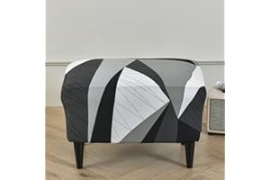 Highdi Ottoman Cover Rectangle Polyester Spandex, Stretch Footstool Slipcover,Stool Protector Cover with Elastic Bottom,Removable Washable Dustproof Footrest Pouffe Covers (black geometric,1pc)