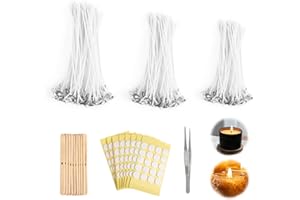 TIANCONGYUN 150 Stück Kerzendocht, Cotton Dochte für Kerzen, 10/12/15cm Kerzendochte für Kerzen, Rauchfrei Candle Wick mit Dochthalter, Aufkleber und Pinzette für Aromatherapie Kerzen