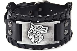 TURTLEDOVE Pulsera vikinga Wolf Fenrir - Talismán escandinavo vintage - Pulsera gótica para celta pagano