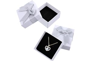 Giantree Małe pudełka upominkowe, 7 x 7 x 3,5 cm, pudełko prezentowe z szarą kokardą, pierścionek, kolczyki, naszyjnik, pudełko prezentowe z pokrywką, małe papierowe pudełka na prezenty, 2 szt., białe