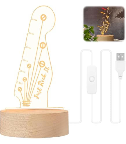 Support De Médiator Guitare Avec Lumière LED 3D En Acrylique Et Bois - Idéal Pour Ranger Et Exposer Vos Médiators - Cadeau Parfait Pour Musicien - 10