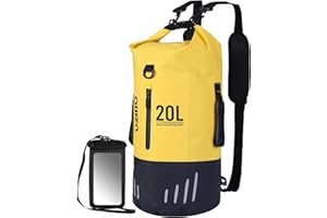 UZIRO Bolsa Estanca, Mochila Estanca, Dry Bag 20L, Mochilas Acuáticas, Bolsa Impermeable Piscina, Kayak, Pesca, Rating, Bolsa Natación (Amarillo)