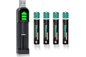 Hisewen 4Pack AAAA Wiederaufladbare NI-MH Akku und Ladegerät für Surface Pen, Stylus Pen, Bluetooth-Kopfhörer, Wecker, Computer, Tester und Google pixebook Pen.