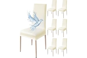 Poligino Fundas Sillas de Comedor Pack 6 Impermeable, Fundas para Sillas Elástica, Suave y Confortable, Crema Blanca