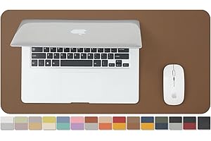 HOMIEAZICOZI Compact Dual Sided Leather Desk Mat - Small Waterproof Desk Pad for Office and Home - Ideal for Large Mouse Pad and Small Desk Mats on Top of Desks(Coffee+Dark Gold,60cmx 30cm)