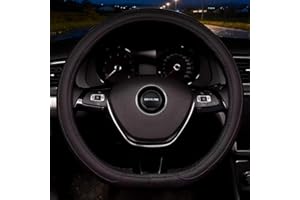 Pahajim D Shape Leather Car Steering Wheel Covers Universal 15 inch/38CM Flat Bottom Driving Wheel Cover Breathable Anti-slip for Auto (D-Black)