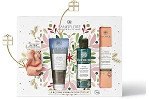 Coffret Sanoflore Hydratation & Éclat Peaux Sensibles – Aqua Magnifica 100 ml + Crème Riche Hydratante 40 ml + Gommage Visage 75 ml + Chouchou Offert – Soins Visage Bio – Idée Cadeau Beauté Femme Noël