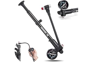 GEWAGE Pompa per ammortizzatori ad alta pressione (max 300 PSI), pompa per forcella e pneumatici 2 in 1 per forcelle MTB e sospensioni posteriori, mini pompa portatile con pulsante di spurgo