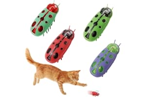 LUXFIZZ 4 Stücke Interaktives Katzenspielzeug - Automatisch Beweglicher Mini-Elektro-Käfer, Bereicherungsspielzeug Marienkäfer für Wohnungskatzen, Trainingsspielzeug für Katzen/Hunde mit Jagd- & Beißübungen