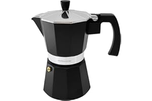 andrew james 6 Cup Moka Pot Coffee Percolator, Italian Espresso Maker Stove top Coffee Maker for Ground Coffee, Aluminium Mocha Pot with Cool Touch Handle (Black)
