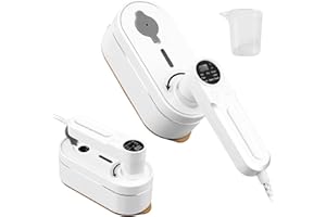 HOIIME Mini Steam Iron, 1200W Foldable Handheld Steam Iron, 2 in 1 Mini Travel Iron Portable Clothes Steamer Clothing Wrinkles Remover, 15s Fast Heat Up, LCD Screen Iron for Home,Office,Travel (White)