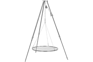 BBQ-Toro Dreibein Grill mit Ø 70 cm Grillrost | 110-175 cm | Dreibein für Schwenkgrill | Eisen Dreibein Gestell, Grillständer mit Rost | Hängegrill, Grillgestell, Dreibeingrill mit Kette