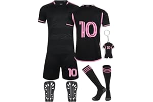 yumcute Football Kits for Kids No.7 Football Kits No.10 Football Kit Football Training Set Shirts Shorts Socks Guard Plate and Keychain 23/24 Home Away Soccer Jerseys Gifts for Boys Girls Children