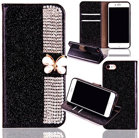 iPhone X Leather Case,iPhone X Flip Wallet Case,Case for iPhone X with 5.8 inch Screen,3D Funny Cute Elegant Butterfly Bling Glitter Diamond Pattern Leather Stand Function Flip Kickstand Wallet with Card Slot Holder Protective Cover [Magnetic Closure] [Full Body protection] for Apple iPhone X