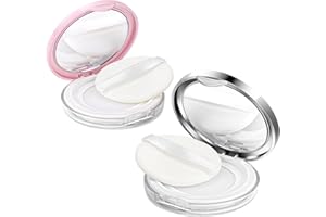 KALIONE Tarro de polvos sueltos de 2 piezas con esponja para polvos, estuche de maquillaje portátil DIY, tarro de polvos sueltos reutilizable, tarro de polvos sueltos con espejo y colador de malla