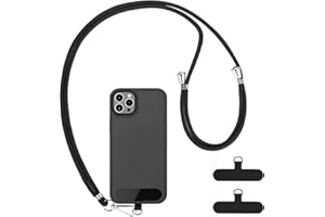 Lilbitty 1 cordon pour téléphone portable, 2 patchs universels, compatible avec tous les smartphones, sangle de téléphone portable compatible avec n'importe quelle coque, réglable et amovible, noir