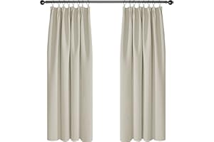 Deconovo Zestaw 2 zasłon balkonowych, zewnętrzne, zaciemniające, termiczne, odporne na zimno, do kuchni, pokoju dorosłych, dzieci, taśma marszcząca, jasnobeżowa, 117 x 183 cm