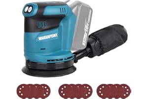 WAKKAPEINT 18V Akku Exzenterschleifer Ersatz für Makita DBO180Z, Exzenterschleifer mit 12 Schleifpapierblättern, 360° Schwenkbare Schleifbasis Zum Schleifen und Polieren Von Metall/Holz(ohne Akku)