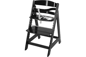 roba Krzesełko do karmienia Sit Up III - Wielofunkcyjne krzesełko dla niemowląt - od 6 miesiąca życia - Krzesełko dla dzieci z drewna w kolorze czarnym - Wytrzymałe na obciążenie do 70 kg