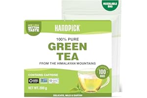 HANDPICK, Green Tea Bags - 100 Tea Bags | Gluten Free & 100% Pure Green Tea | Round Green Teabags, No Adhesive, No Bleach, No Strings | Brew Hot/Kombucha Tea or Cold Brew