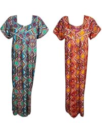 Indiatrendzs Nightwear For Women Rayon Multicolor Printed Full length Nighty Set Pack Of 2(Chest 48)