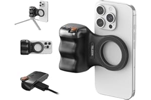 TELESIN Fun Shot Smartphone Handle Grip, Magnetic Smartphone Grip mit Abnehmbarer Bluetooth-Fernbedienung - 1/4" Gewinde - Unterstützt USB-C-Aufladung, Handgriff für iPhone Android (Schwarz)