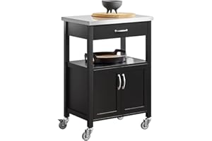 SoBuy FKW22-SCH, Kitchen Trolley Cart Storage Trolley Serving Trolley Kitchen Cabinet with Stainless Steel Worktop