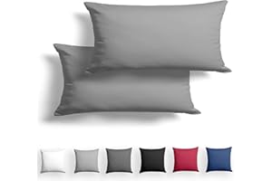 ‎ALREYA Alreya 2er-Set Mako Satin Kissenbezug 40 x 80 cm - 100% Baumwolle mit Reißverschluss, Superweicher Kopfkissenbezug 40x80, Kissenhülle, Oeko-TEX® Standard Zertifiziert, Grau, nur Kissenbezug