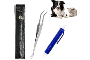 BEIIEB 2er-Pack professionelle Zeckenfallen, Zeckenpinzette, Zeckenhaken, Zeckenzange, enthält 1 Edelstahl-Flohfallen-Holster-Set und 1 Stift-Kunststoffclip