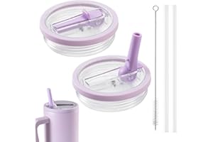 LOOHAOC 2 piezas 40oz Tapa Reutilizable con Popote, Premium, A Prueba de Fugas, Accesorios Stanley Cup, Incluye Popote (Morado)