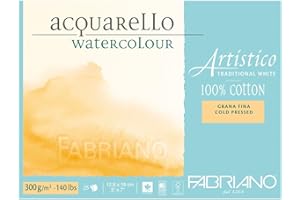 HONSELL Fabriano Blocco Artistico Traditional White, 12,5x18 Cm, 300 Gr, Grana Fina, 25 Fogli