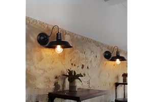 iDEGU 2 piezas Lamparas de Pared Vintage 26cm Aplique de Pared Interior Diseño Industrial Iluminación E27 Retro Luz de Pared para Cocina, Comedor, Sala de Estar, Pasillo, Restaurante (Negro)