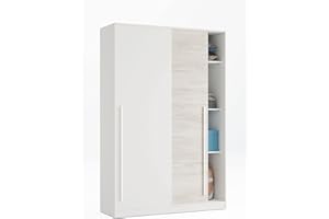 Dmora Armadio a Due Ante scorrevoli, Colore, cm 120 x 50 x 200, Bianco e Grigio, Lunghezza 120 cm