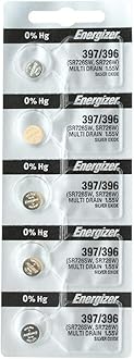 Energizer 397 / 396 (SR726SW, SR726W) Silver Oxide Watch Battery. On Tear Strip