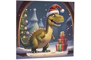 PURPLE FOX Kartka świąteczna - uroczy dinozaur T-Rex - świąteczne kartki świąteczne 145 x 145 mm