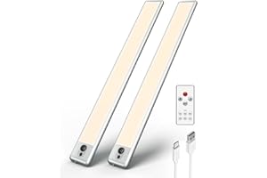 EZVALO Luz LED con Sensor de Movimiento 37cm con Mando a Distancia 66 LED - Luz Armarios Inalámbrica 3200 mAh, 5700 K, Luces de Cocina Recargable para Armario, Cocina, Dormitorio,Escarela, Pasillo