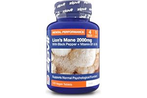 Zipvit Lion's Mane Mushroom Supplement 2000mg with B1, B5 & Black Pepper, 4 Month Supply, 120 Vegan Tablets, Supports Brain Function, Mental Performance, Reduces Fatigue, Not Powder or Capsules