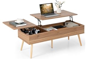 Costway Stolik do salonu, z 2 półkami o regulowanej wysokości, stolik kawowy z drewna, stolik pomocniczy do salonu i biura, naturalny kolor