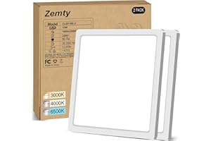 zemty Lot de 2 Plafonnier LED Carré, 3 Couleur (3000K/4000K/6500K) Lampe Plafond, 1800LM Luminaire Plafonnier Salle de Bain IP44 Etanche pour Cuisine, Chambr à Coucher, Couloir, Balcon, Garage,18CM