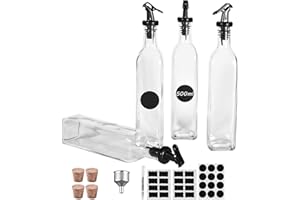 Miorkly Bouteille Huile 4 Bouteilles Verre de 500ml, Bouteille Huile Olive Verre Sans Plomb, Distributeur Huile-Bouteille Pour Huile D'Olive, Set Huile Vinaigre