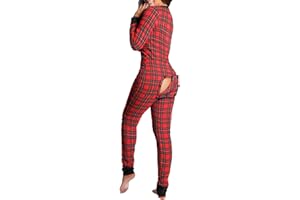 RTGSE Womens Sexy One Piece Onesies Sleepwear Deep V-Neck Butt Button Back Flap Jumpsuit Pajamas Bodycon Bodysuit Romper