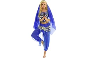 TTAO Femme Ensemble Danse Orientale Belly Dance Robe Danse du Ventre Classique Deguisement Indien Princesse Costume Halloween Carnaval Fêtes