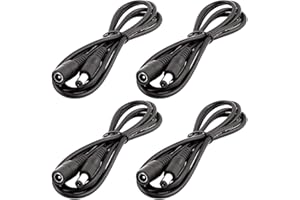 LitaElek 4pcs 1m Cable Extensión DC 12V Cable Alargador Adaptador 5.5mm x 2.1mm Enchufar Jack DC 0-36V Macho a Hembra para Monitor Coche, Cámara CCTV, Tira LED, LED Strip, etc., Negro