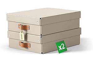 Leitz Puro Flache Aufbewahrungsbox mit Deckel, Medium, 2er-Set, Box 8 L, stapelbar, Organizer-Box für Regale und Schränke, FSC-Karton, für Büro & Home Office, 26 x 35 x 10 cm, Beige, 61480012